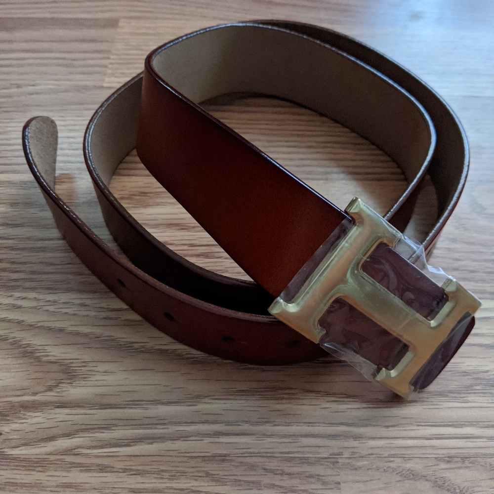 Brand New Brown Leather Belt with H Buckle